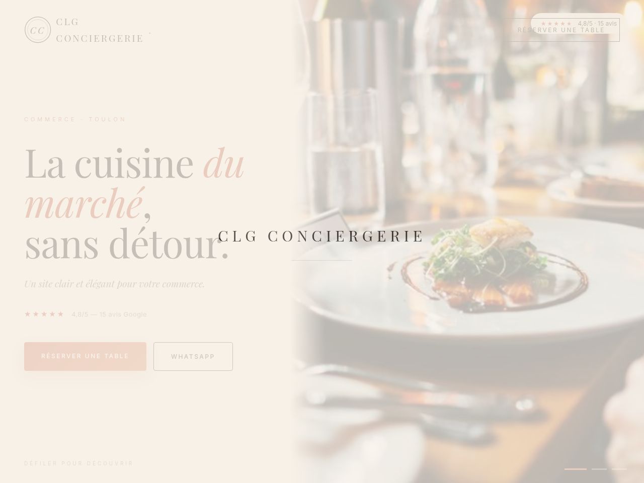 Site vitrine du restaurant CLG Conciergerie à Lyon, réalisé par Vitrine Express
